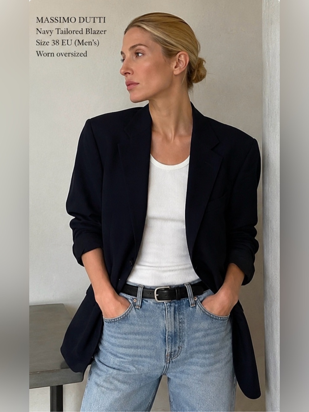 Massimo Dutti oversized navy wool blazer men's 38 woman's 8-10